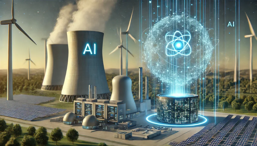 DALL·E-2024-10-16-23.37.26-A-futuristic-landscape-featuring-a-clean-energy-nuclear-reactor-integrated-with-a-data-center-powering-AI-systems.-The-reactor-is-small-with-a-modern-1024x585 AI Meets Atom: How Google Is Going Nuclear for Next‑Gen Data Centers.